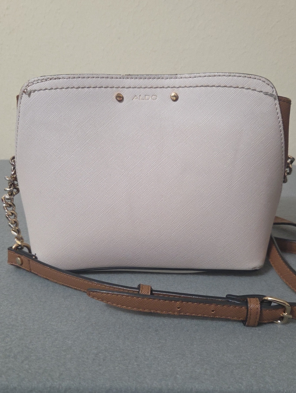ALDO Beige and Brown Faux Leather Crossbody Bag with Gold Accents Purse